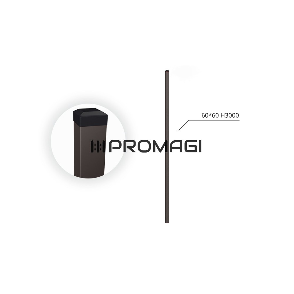 60x60x1.5 H3000 stulpas cinkuotas RAL 8019
