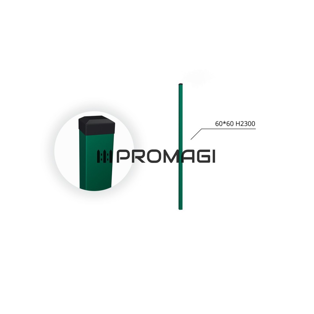 60x60x1.5 H2300 stulpas cinkuotas RAL 6005