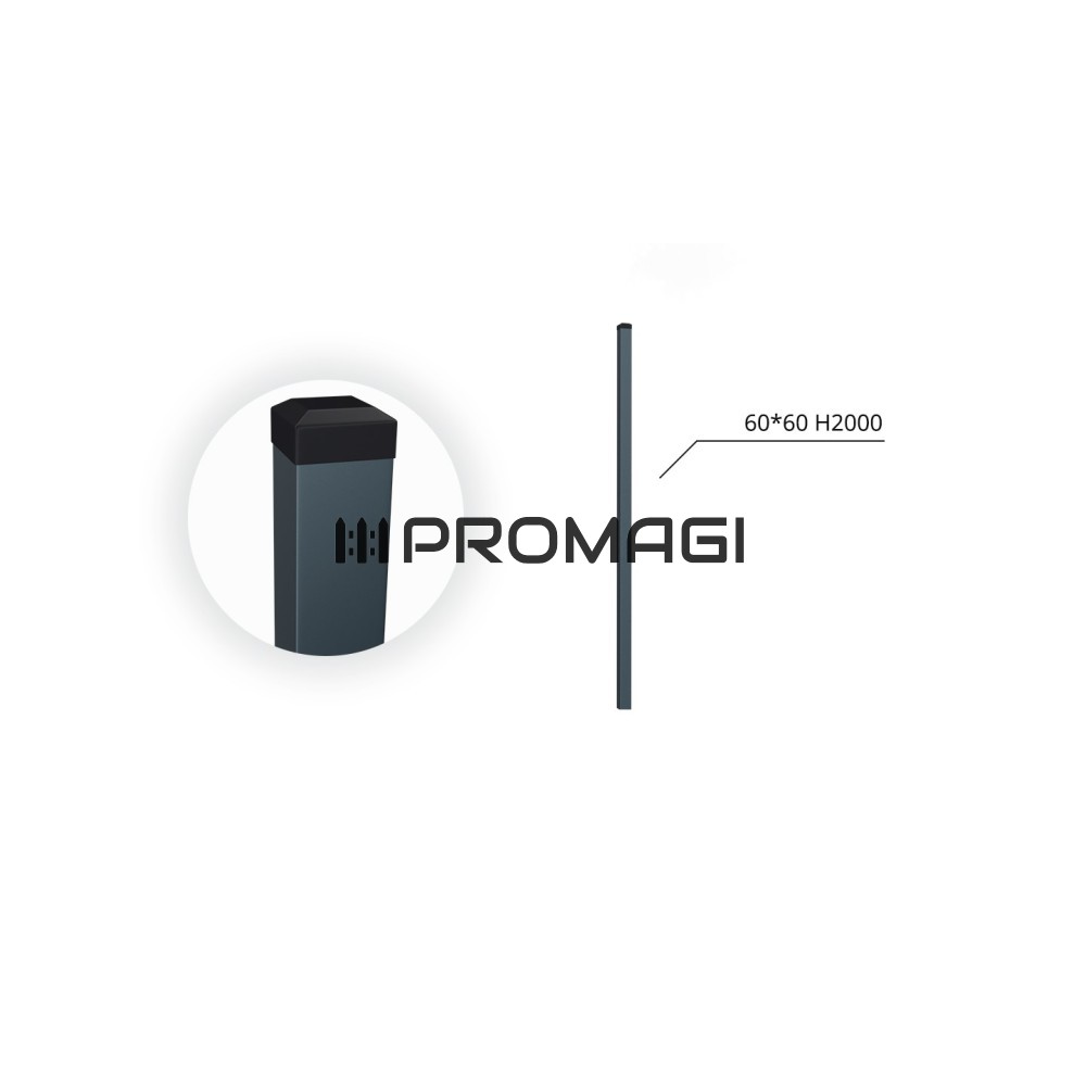 60x60x1.5 H2000 stulpas cinkuotas RAL 7016