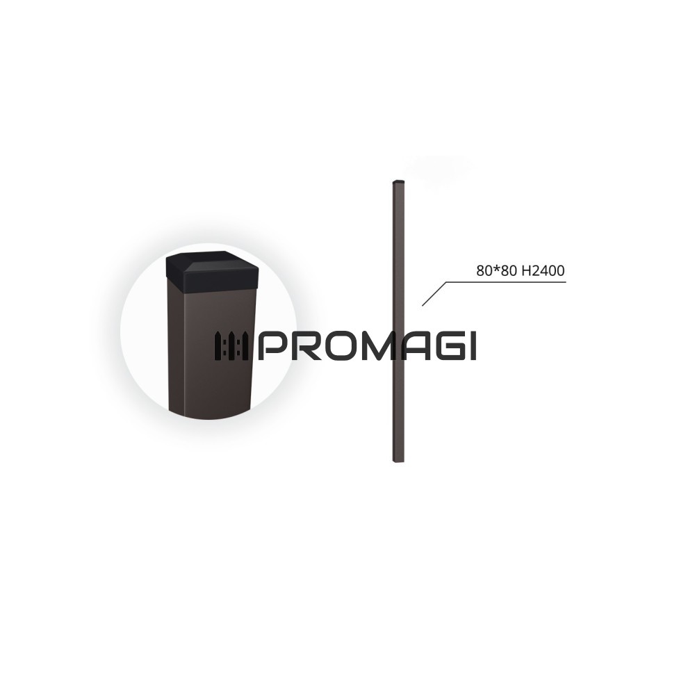 80x80x2 H2400 stulpas cinkuotas RAL8019 MATINIS
