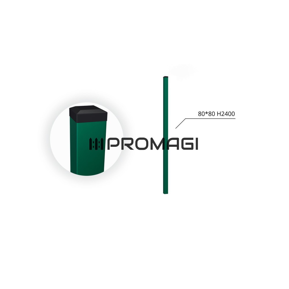 80x80x2 H2400 stulpas cinkuotas RAL 6005