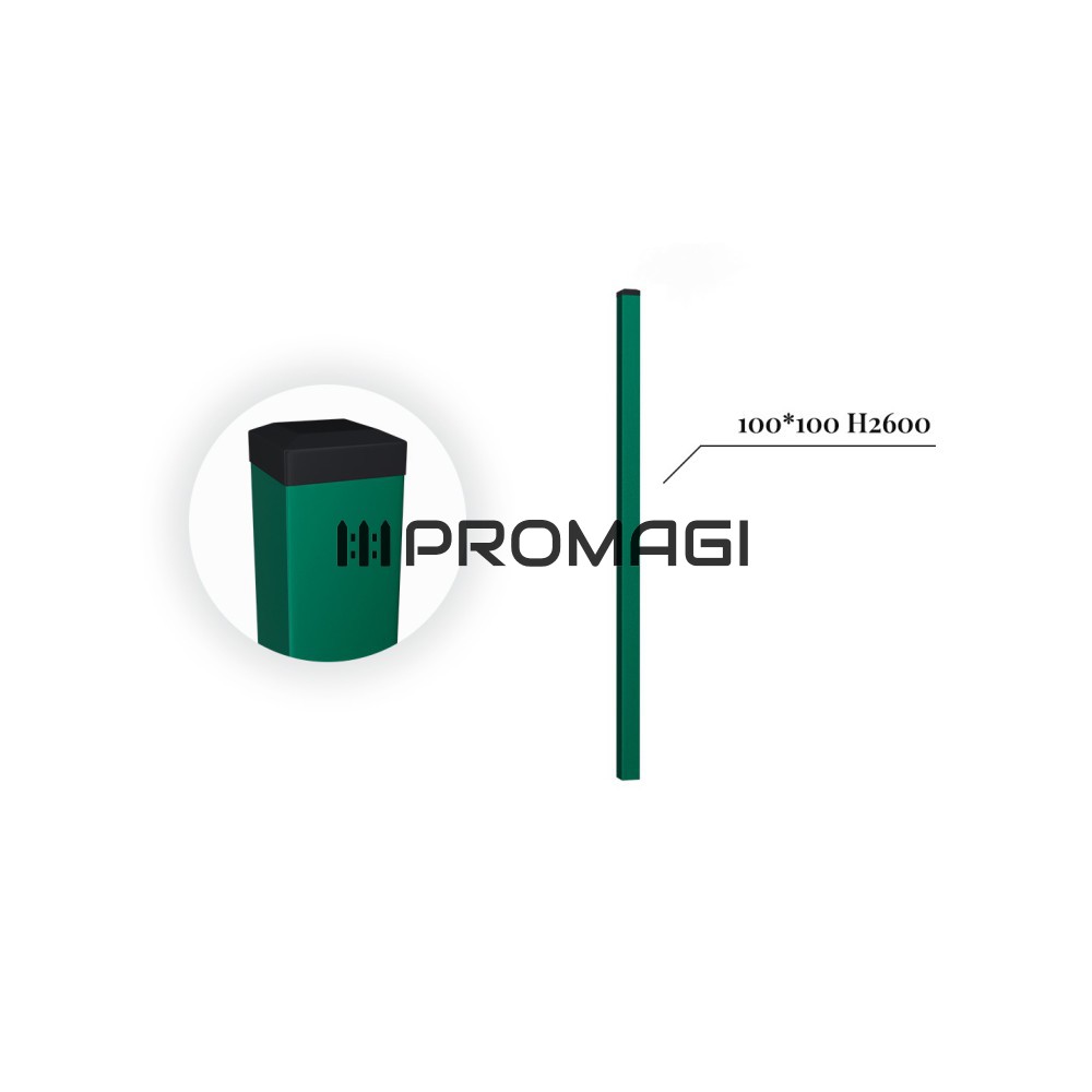 100x100x3 H2600 stulpas cinkuotas RAL 6005