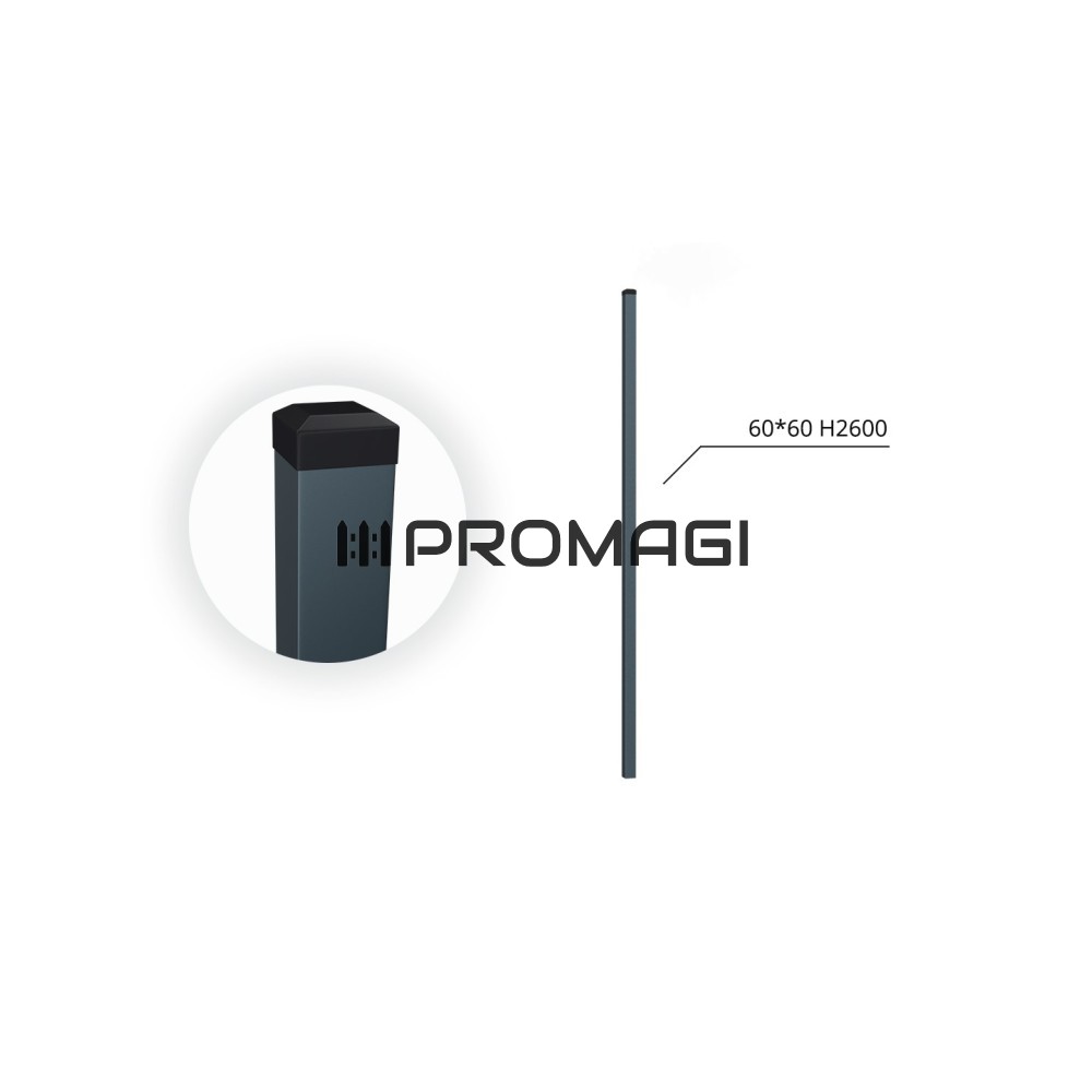 60x60x1.5 H2600 stulpas cinkuotas RAL 7016