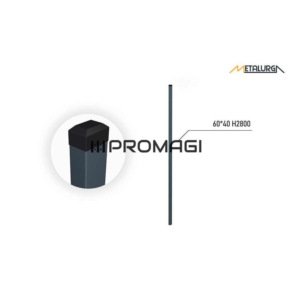60x40x1.5 H2800 stulpas cinkuotas RAL 7016