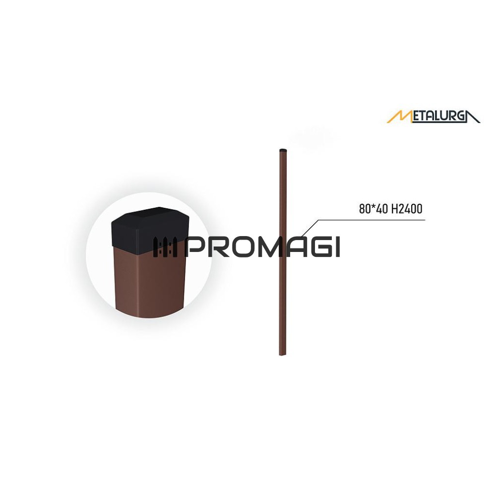 80x40x2 H2400 stulpas cinkuotas RAL 8017