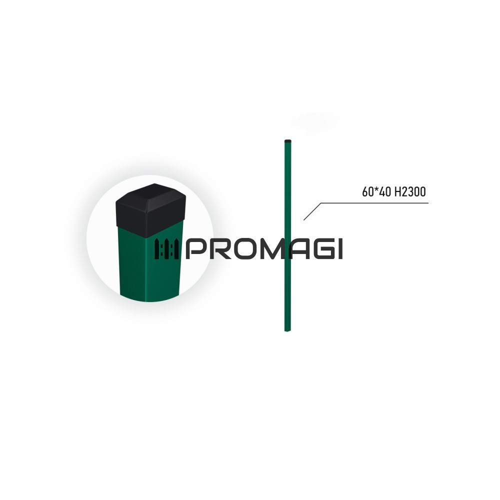 60X40X1.3  H2300 stulpas cinkuotas RAL 6005