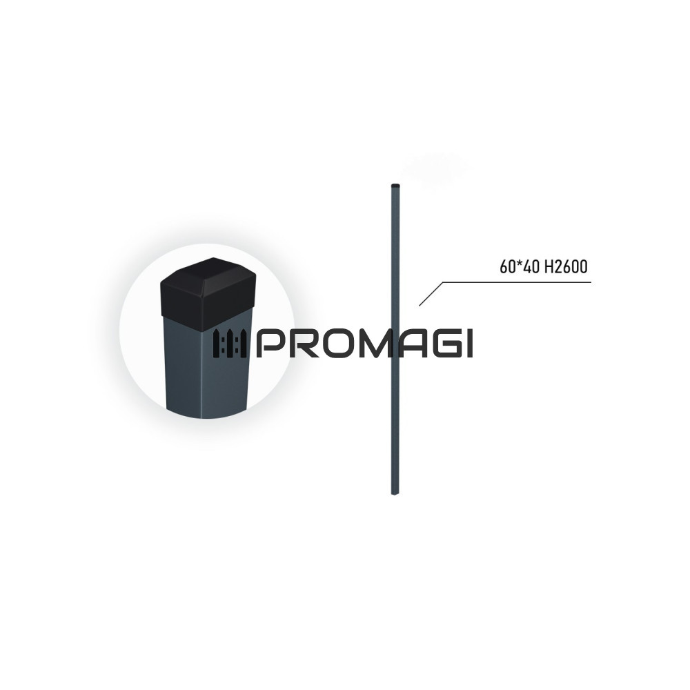 60x40x1.3 H2500 stulpas cinkuotas RAL 7016